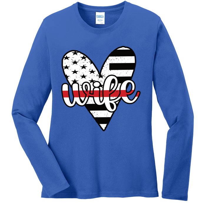 Fire Wife Us Flag Proud Firefighter Wife Funny Gift Ladies Long Sleeve Shirt