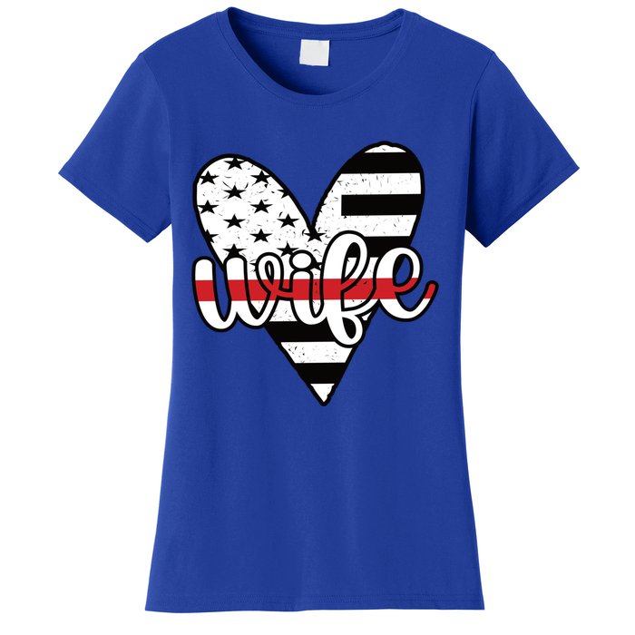 Fire Wife Us Flag Proud Firefighter Wife Funny Gift Women's T-Shirt