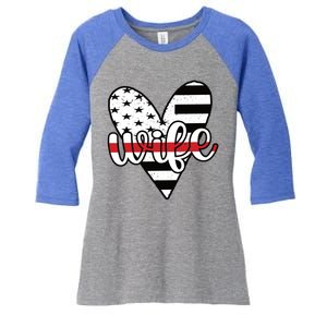 Fire Wife Us Flag Proud Firefighter Wife Funny Gift Women's Tri-Blend 3/4-Sleeve Raglan Shirt