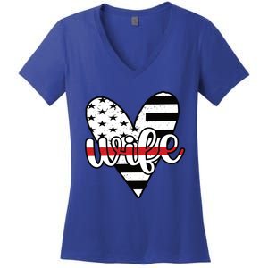 Fire Wife Us Flag Proud Firefighter Wife Funny Gift Women's V-Neck T-Shirt