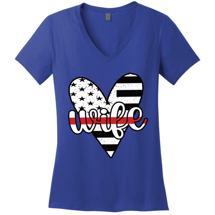 Fire Wife Us Flag Proud Firefighter Wife Funny Gift Women's V-Neck T-Shirt