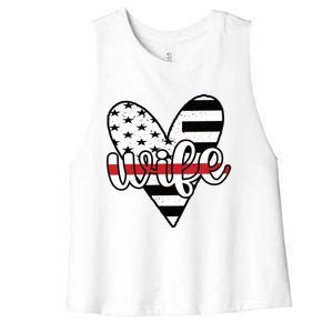 Fire Wife Us Flag Proud Firefighter Wife Funny Gift Women's Racerback Cropped Tank