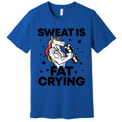 Funny Workout Unicorn Gift Sweat Is Fat Crying Gym Gift Premium T-Shirt