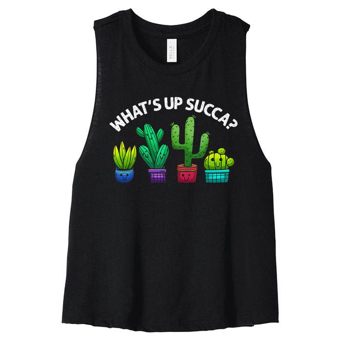 Funny WhatS Up Succa Succulent Cactus Plant Lover Women's Racerback Cropped Tank