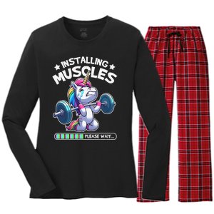 Fitness Weightlifting Unicorn Gym Workout Weight Training Women's Long Sleeve Flannel Pajama Set 