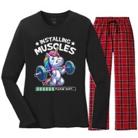 Fitness Weightlifting Unicorn Gym Workout Weight Training Women's Long Sleeve Flannel Pajama Set 