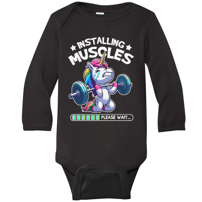 Fitness Weightlifting Unicorn Gym Workout Weight Training Baby Long Sleeve Bodysuit