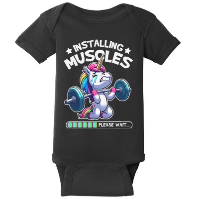 Fitness Weightlifting Unicorn Gym Workout Weight Training Baby Bodysuit