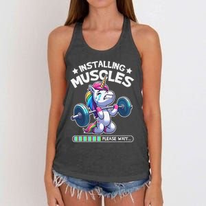 Fitness Weightlifting Unicorn Gym Workout Weight Training Women's Knotted Racerback Tank