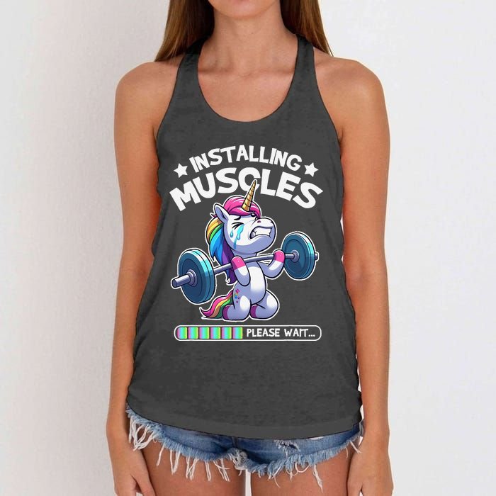 Fitness Weightlifting Unicorn Gym Workout Weight Training Women's Knotted Racerback Tank