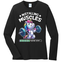 Fitness Weightlifting Unicorn Gym Workout Weight Training Ladies Long Sleeve Shirt