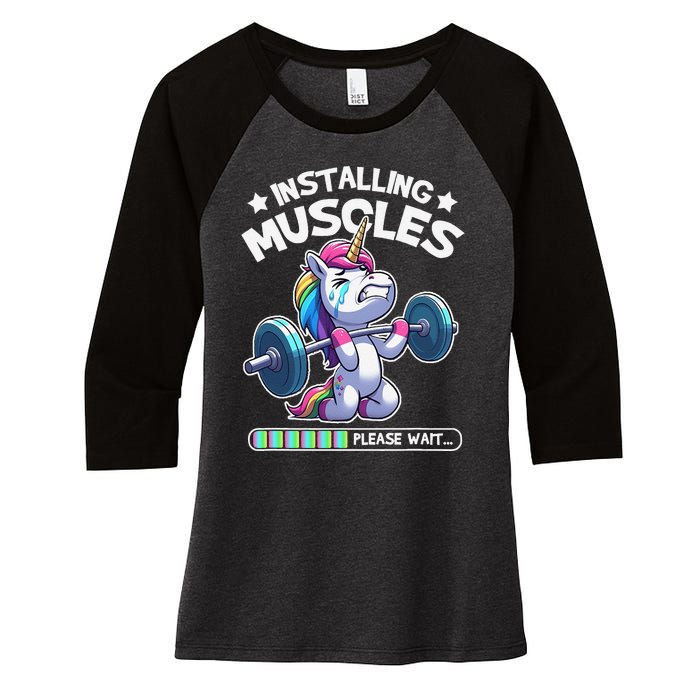 Fitness Weightlifting Unicorn Gym Workout Weight Training Women's Tri-Blend 3/4-Sleeve Raglan Shirt