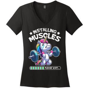 Fitness Weightlifting Unicorn Gym Workout Weight Training Women's V-Neck T-Shirt