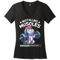 Fitness Weightlifting Unicorn Gym Workout Weight Training Women's V-Neck T-Shirt