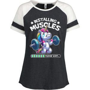 Fitness Weightlifting Unicorn Gym Workout Weight Training Enza Ladies Jersey Colorblock Tee