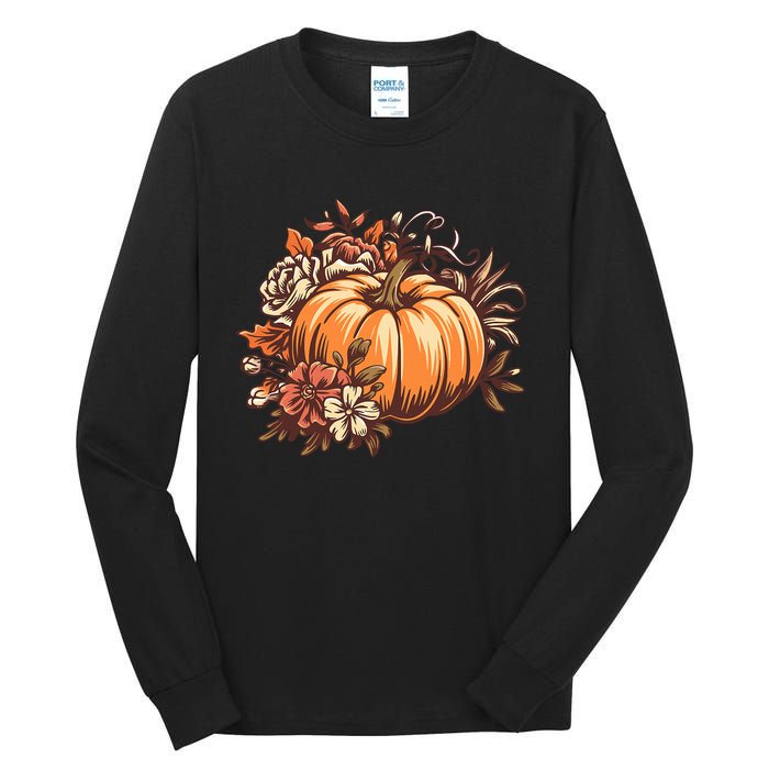 Fall Women Vintage Pumpkin Autumn Graphic Thanksgiving Tall Long Sleeve T-Shirt