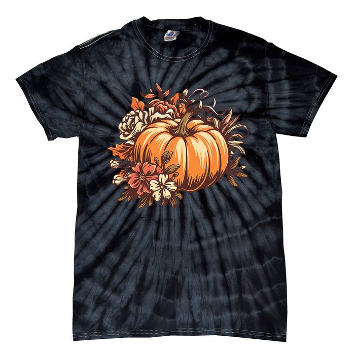 Fall Women Vintage Pumpkin Autumn Graphic Thanksgiving Tie-Dye T-Shirt