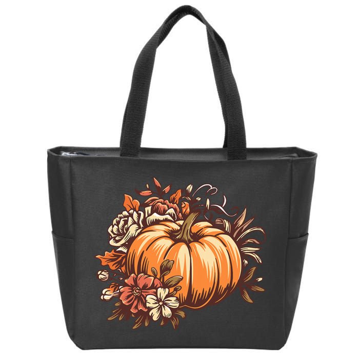 Fall Women Vintage Pumpkin Autumn Graphic Thanksgiving Zip Tote Bag