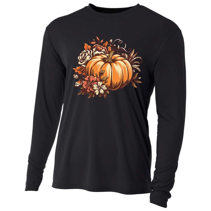 Fall Women Vintage Pumpkin Autumn Graphic Thanksgiving Gift Cooling Performance Long Sleeve Crew