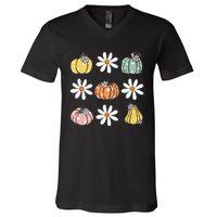 Fall Women Vintage Pumpkin Autumn Graphic Thanksgiving V-Neck T-Shirt