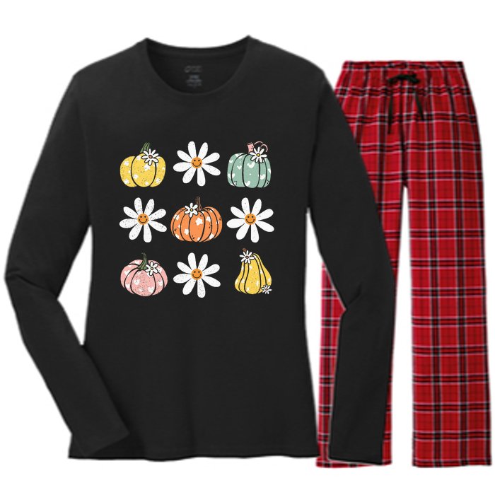 Fall Women Vintage Pumpkin Autumn Graphic Thanksgiving Women's Long Sleeve Flannel Pajama Set 