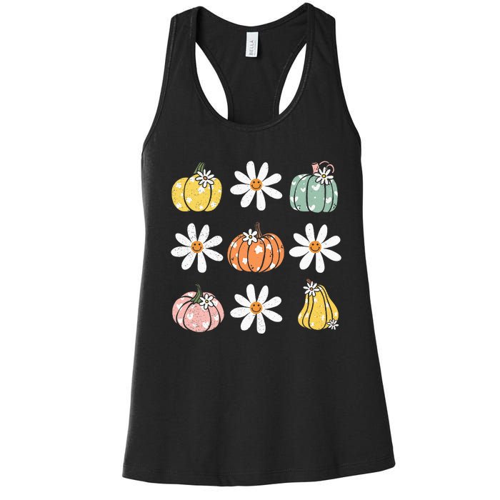 Fall Women Vintage Pumpkin Autumn Graphic Thanksgiving Women's Racerback Tank