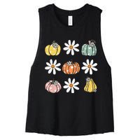 Fall Women Vintage Pumpkin Autumn Graphic Thanksgiving Women's Racerback Cropped Tank