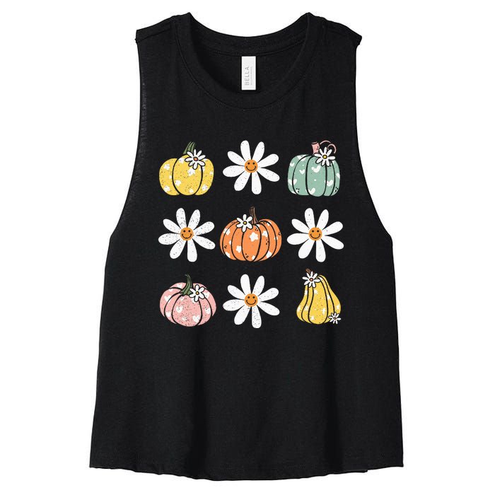 Fall Women Vintage Pumpkin Autumn Graphic Thanksgiving Women's Racerback Cropped Tank