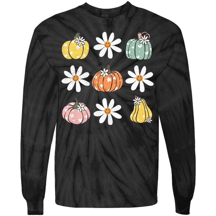 Fall Women Vintage Pumpkin Autumn Graphic Thanksgiving Tie-Dye Long Sleeve Shirt