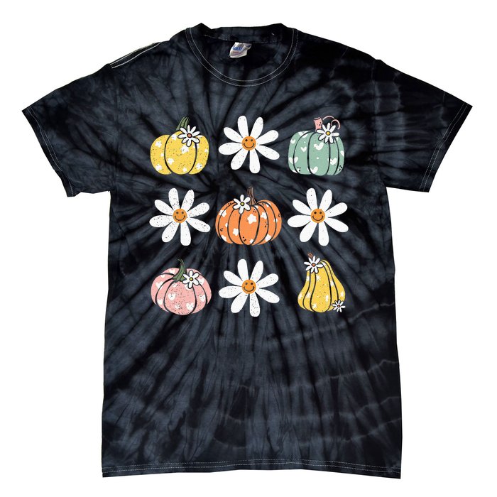 Fall Women Vintage Pumpkin Autumn Graphic Thanksgiving Tie-Dye T-Shirt