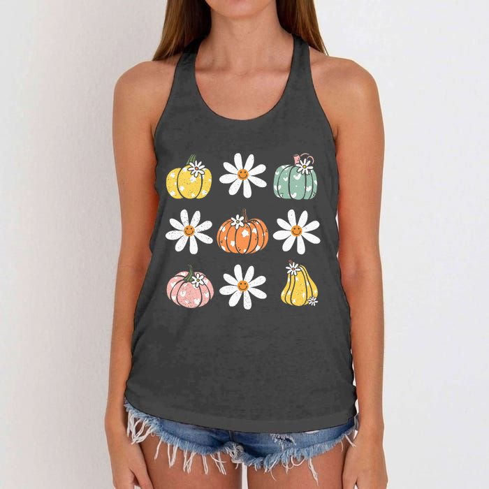 Fall Women Vintage Pumpkin Autumn Graphic Thanksgiving Women's Knotted Racerback Tank