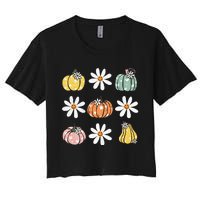 Fall Women Vintage Pumpkin Autumn Graphic Thanksgiving Women's Crop Top Tee