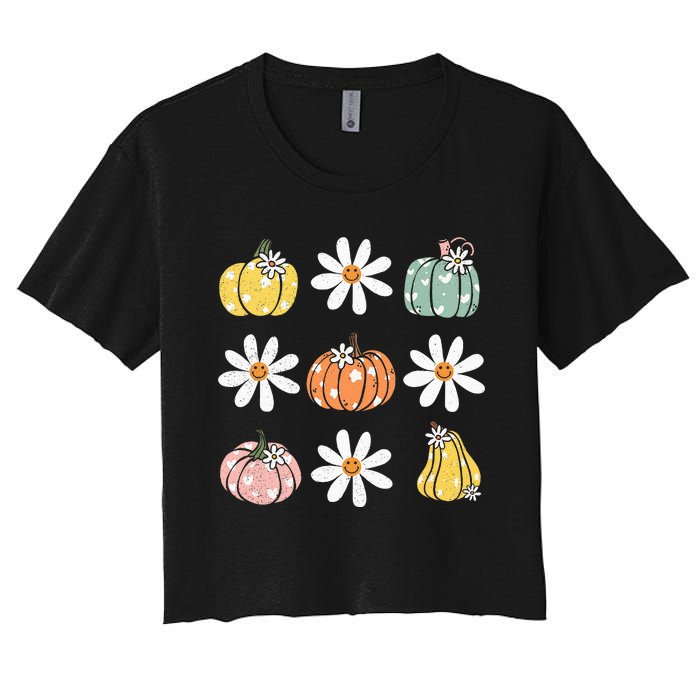 Fall Women Vintage Pumpkin Autumn Graphic Thanksgiving Women's Crop Top Tee