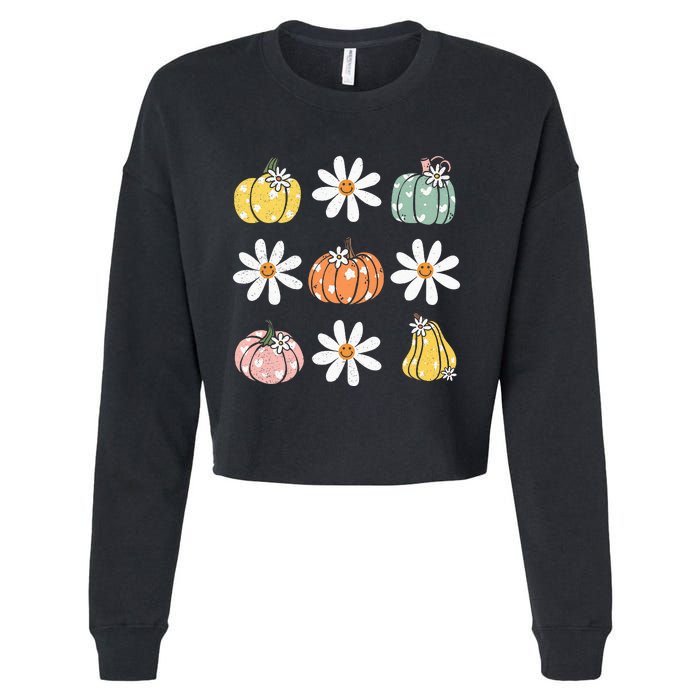 Fall Women Vintage Pumpkin Autumn Graphic Thanksgiving Cropped Pullover Crew