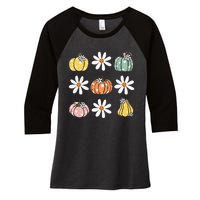 Fall Women Vintage Pumpkin Autumn Graphic Thanksgiving Women's Tri-Blend 3/4-Sleeve Raglan Shirt