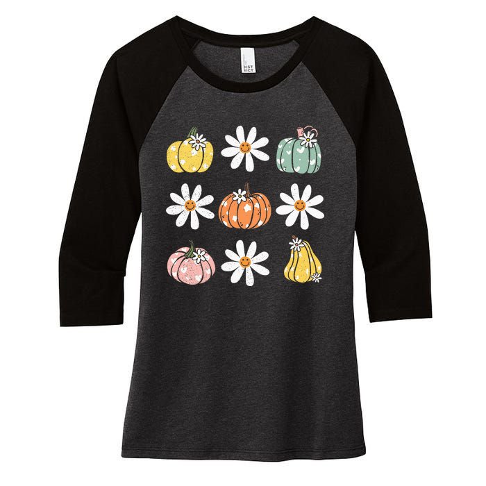 Fall Women Vintage Pumpkin Autumn Graphic Thanksgiving Women's Tri-Blend 3/4-Sleeve Raglan Shirt