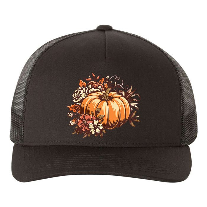 Fall Women Vintage Pumpkin Autumn Graphic Thanksgiving Yupoong Adult 5-Panel Trucker Hat