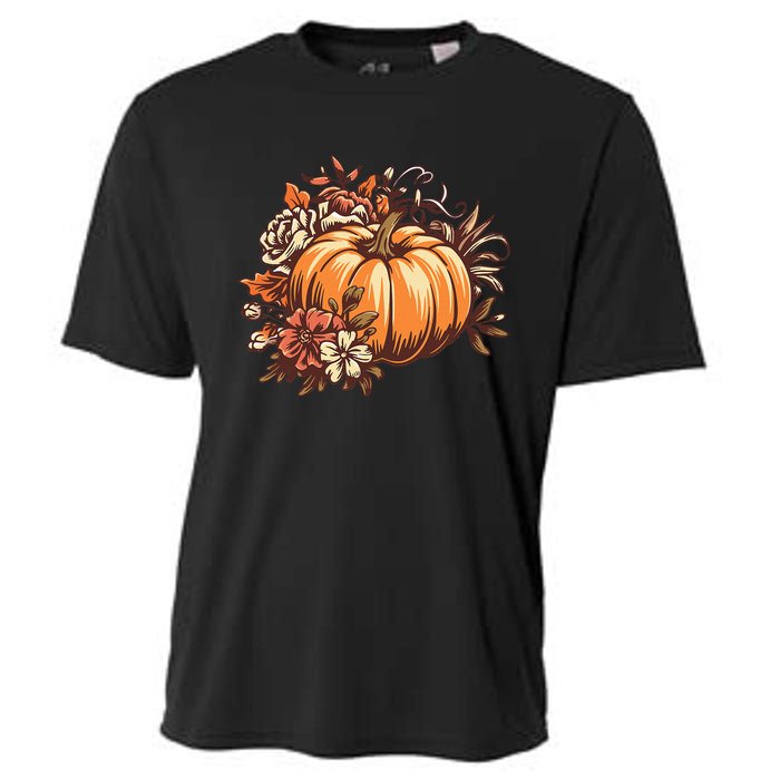 Fall Women Vintage Pumpkin Autumn Graphic Thanksgiving Cooling Performance Crew T-Shirt