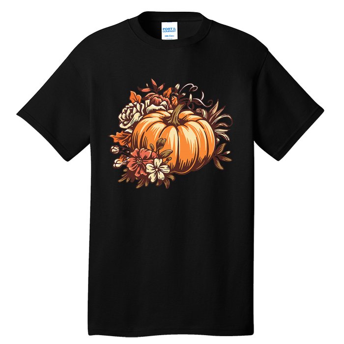 Fall Women Vintage Pumpkin Autumn Graphic Thanksgiving Tall T-Shirt