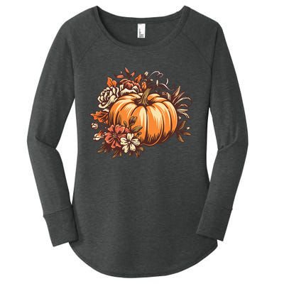 Fall Women Vintage Pumpkin Autumn Graphic Thanksgiving Women's Perfect Tri Tunic Long Sleeve Shirt