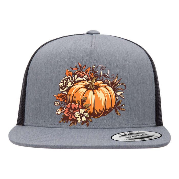 Fall Women Vintage Pumpkin Autumn Graphic Thanksgiving Flat Bill Trucker Hat