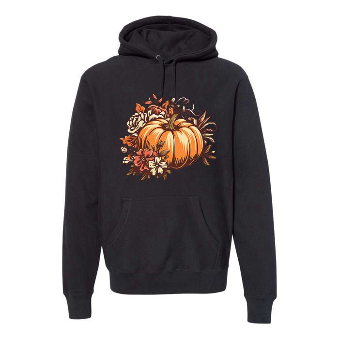 Fall Women Vintage Pumpkin Autumn Graphic Thanksgiving Premium Hoodie