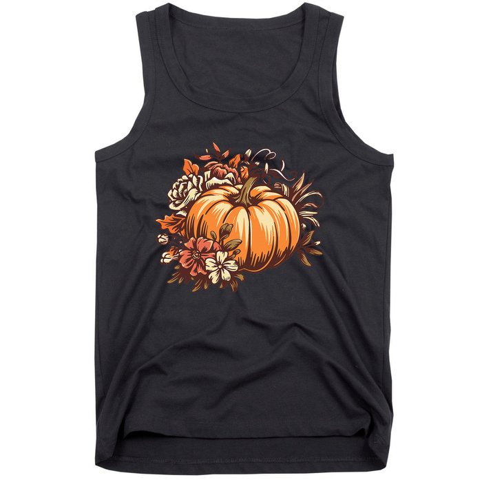 Fall Women Vintage Pumpkin Autumn Graphic Thanksgiving Tank Top