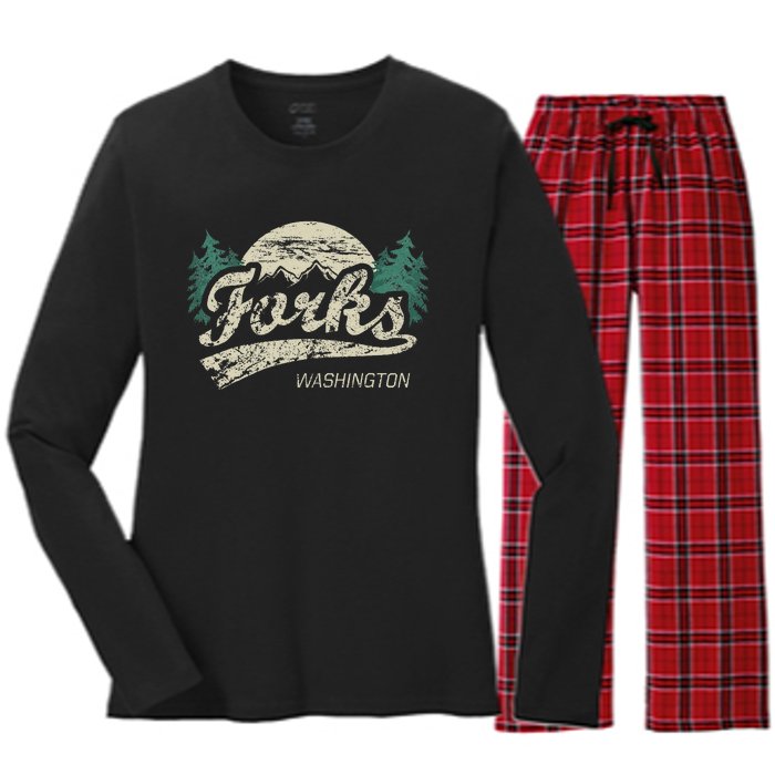 Forks Washington Vintage Women's Long Sleeve Flannel Pajama Set 