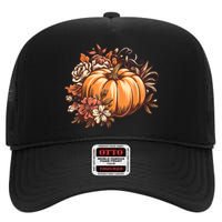 Fall Women Vintage Pumpkin Autumn Graphic Thanksgiving High Crown Mesh Back Trucker Hat