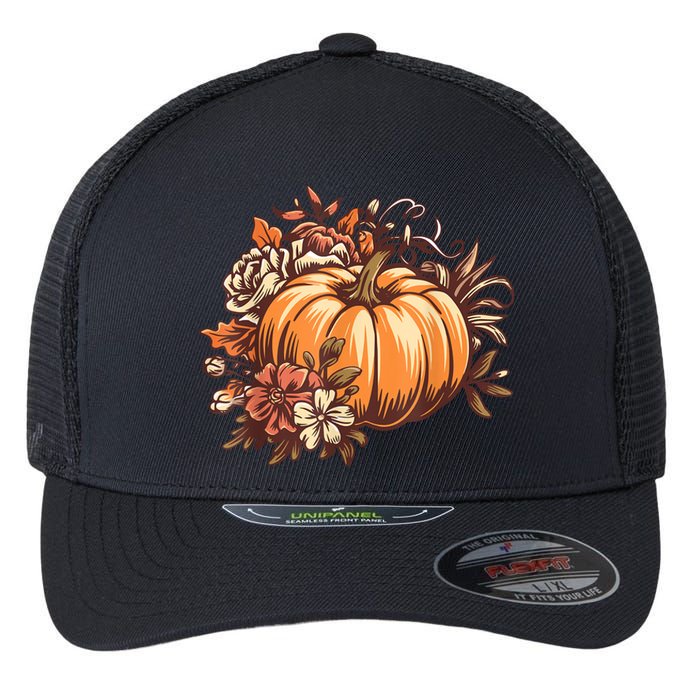 Fall Women Vintage Pumpkin Autumn Graphic Thanksgiving Flexfit Unipanel Trucker Cap