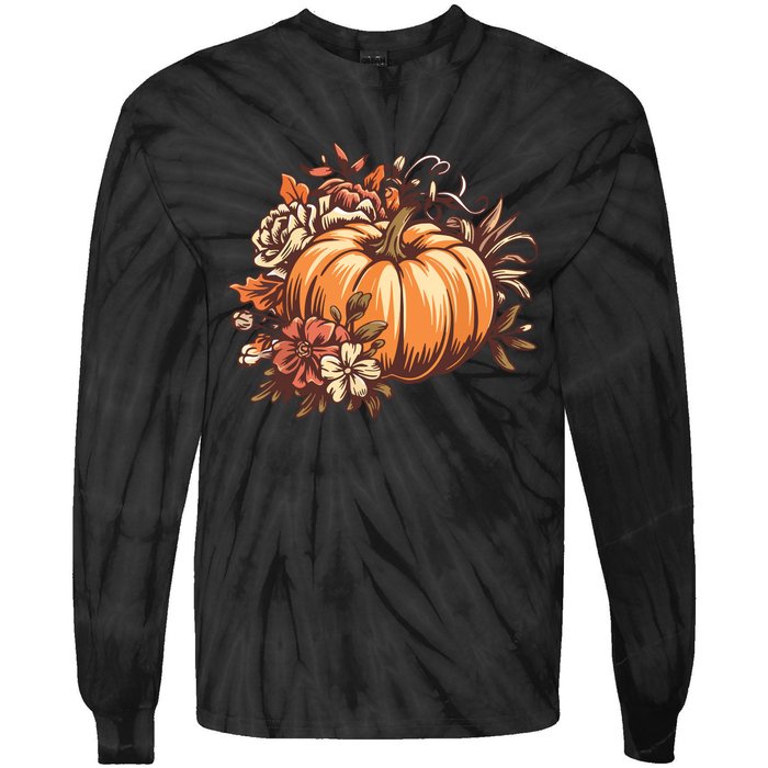 Fall Women Vintage Pumpkin Autumn Graphic Thanksgiving Tie-Dye Long Sleeve Shirt