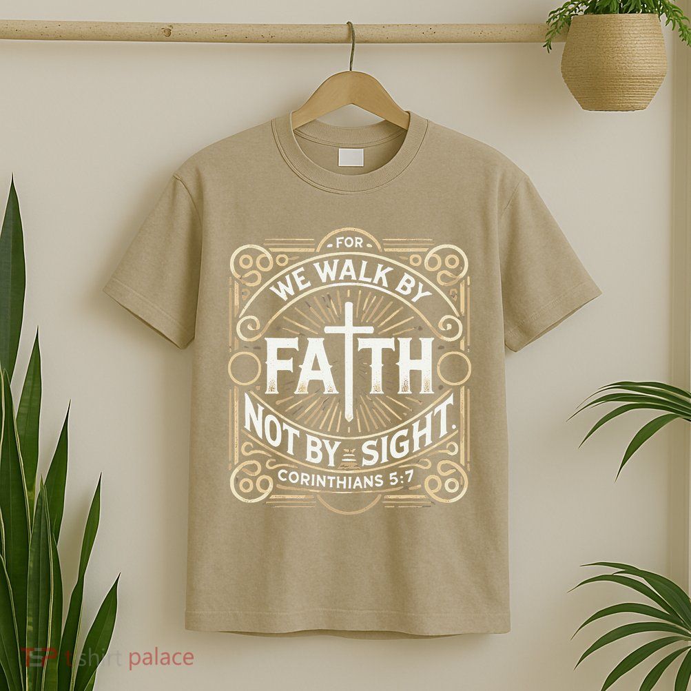 For We Walk Faith Not By Sight Christian Bible Verse T-Shirt