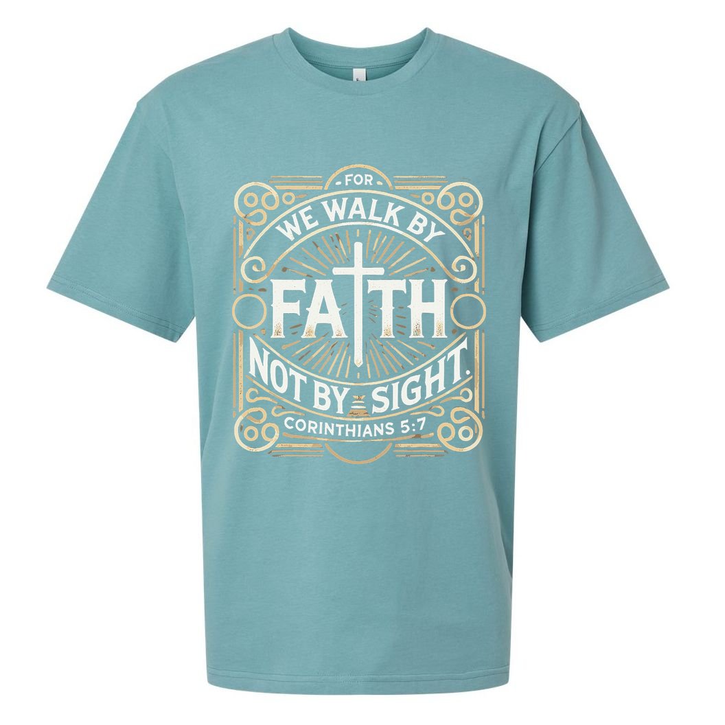 For We Walk Faith Not By Sight Christian Bible Verse Sueded Cloud Jersey T-Shirt