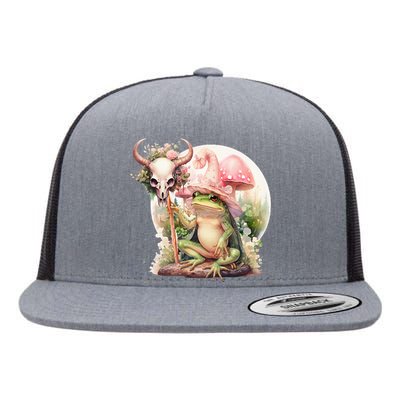 Frog With Witch Hat ShirtSkull Mushroom Everybody Croaks Flat Bill Trucker Hat